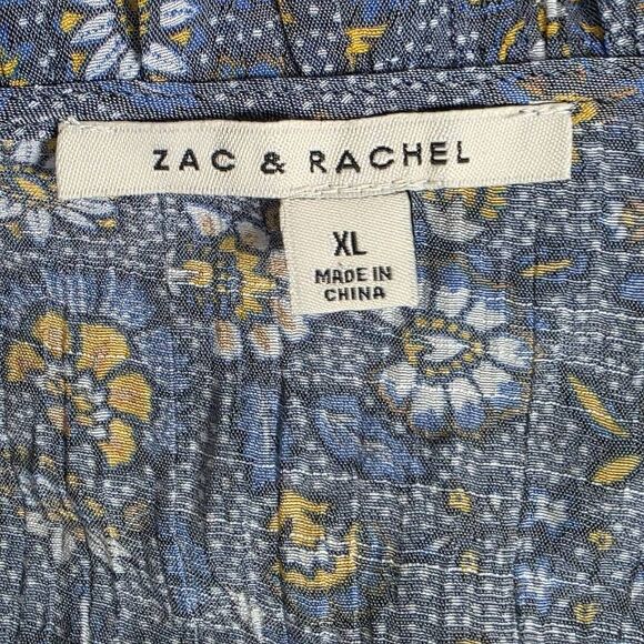 Zac & Rachel XL Blue Yellow Floral Ruffle Blouse - Picture 7 of 9